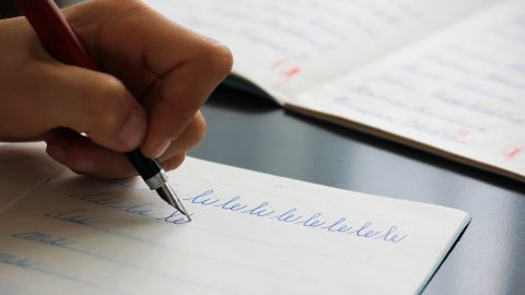 Detail,Of,A,Child's,Left,Hand,Writing,The,Syllables,Li