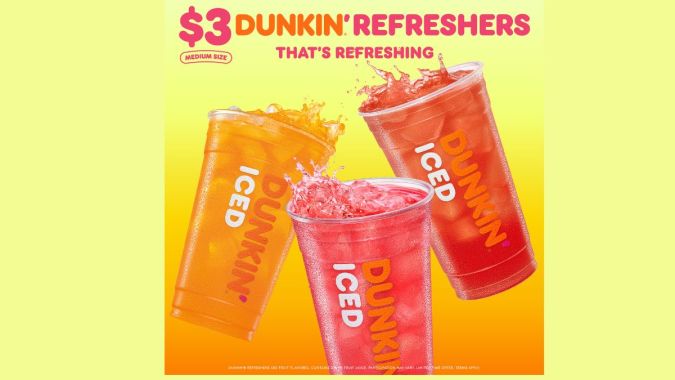 Dunkin ofrece bebidas refrescantes por 3 dólares.