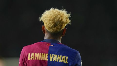 El delantero del FC Barcelona, Lamine Yamal, durante el encuentro correspondiente a la ida de las semifinales de la Liga de Campeones.