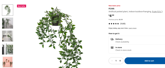 La planta que vende Ikea por solo $4.99 en su página web. Foto: Captura.
