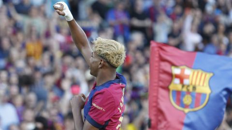 Lamine Yamal celebra su gol ante el Villarreal.