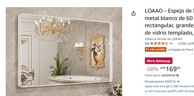 Espejo de baño que oferta Amazon.