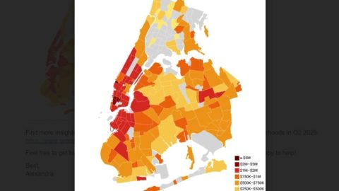 Mapa de menos a más en los costos de vivienda en NYC en el 2do trimestre de 2025.