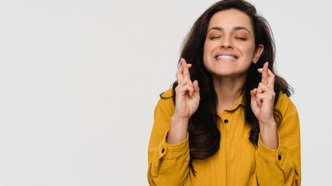 Hopeful,Happy,Young,Business,Woman,Female,Student,Crossing,Fingers,Hoping