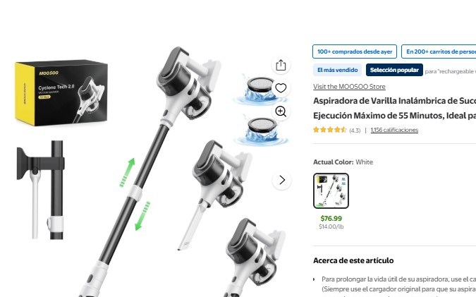 Aspiradora que vende Walmart en oferta.