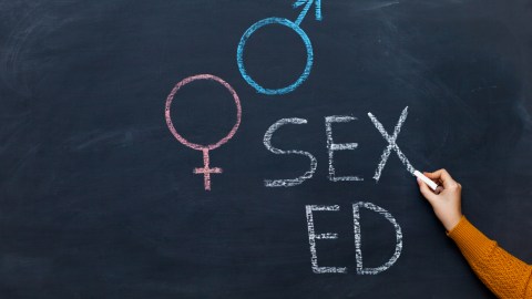 School,Blackboard,With,Text,Sex,Ed.,Female,Hand,With,Chalk.