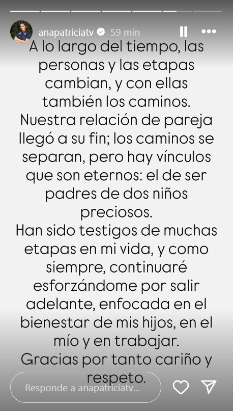 Ana Patricia Gámez reacciona públicamente por primera vez sobre su separación sentimental. | Instagram: @anapatriciatv.