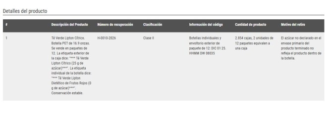La FDA publicó un aviso de clasificación el 2 de octubre con los datos del retiro.