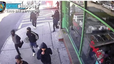 Sospechosos de violento ataque pandillero captados en cámara de vigilancia en Queens, NYC.