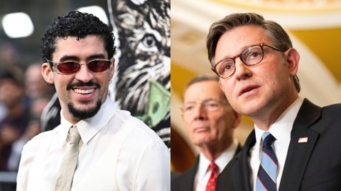 Collage de fotos del cantante puertorriqueño Bad Bunny y del presidente de la Cámara de Representantes de EE.UU., Mike Johnson.