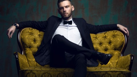 Stylish,Young,Man,In,A,Suit,And,Bow,Tie.,Business