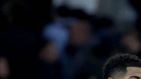 Los jugadores del Real Madrid, el inglés Jude Bellingham, el alemán Antonio Rudiger y el belga Thibaut Courtois, a la finalización del encuentro correspondiente a la fase regular de la Liga de Campeones que han disputado este miércoles Real Madrid y Manchester City en el estadio Santiago Bernabéu, en Madrid.