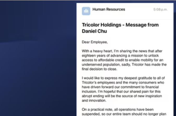 Tricolor Holdings se declaró en quiebra en octubre