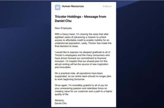 Tricolor Holdings se declaró en quiebra en octubre