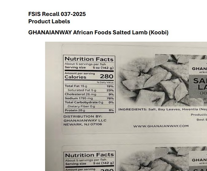 Los productos afectados tienen una vida útil de un año y se enviaron a restaurantes y tiendas minoristas en Connecticut, Maryland, Massachusetts, Minnesota, Nueva Jersey, Nueva York y Pensilvania.