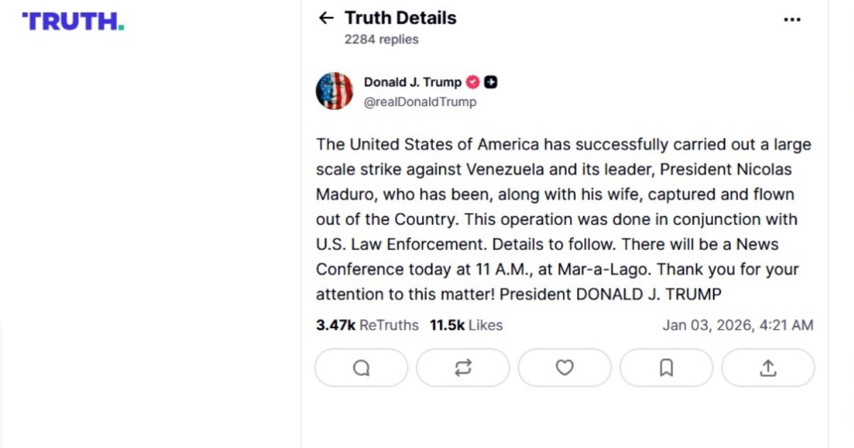 Trump: Maduro fue “capturado” y sacado de Venezuela tras ataque de EE.UU.