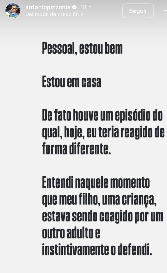 Pequeño comunicado de Antonio Pizzonia extraído de su cuenta de Instagram.