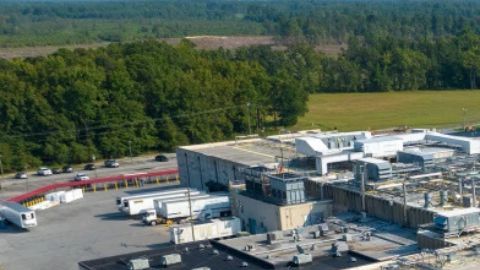 Vista aérea de la planta procesadora Boar's Head, 29 de agosto de 2024, en Jarratt, Virginia.