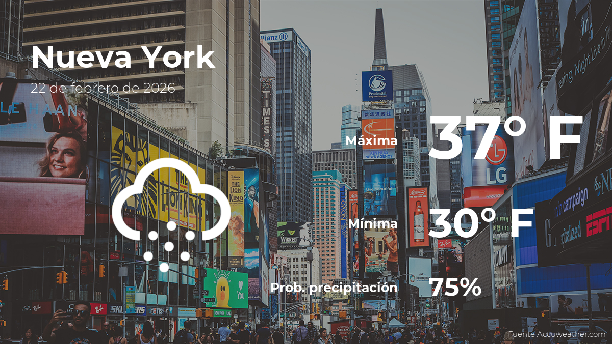 Nueva York: el tiempo para hoy domingo 22 de febrero