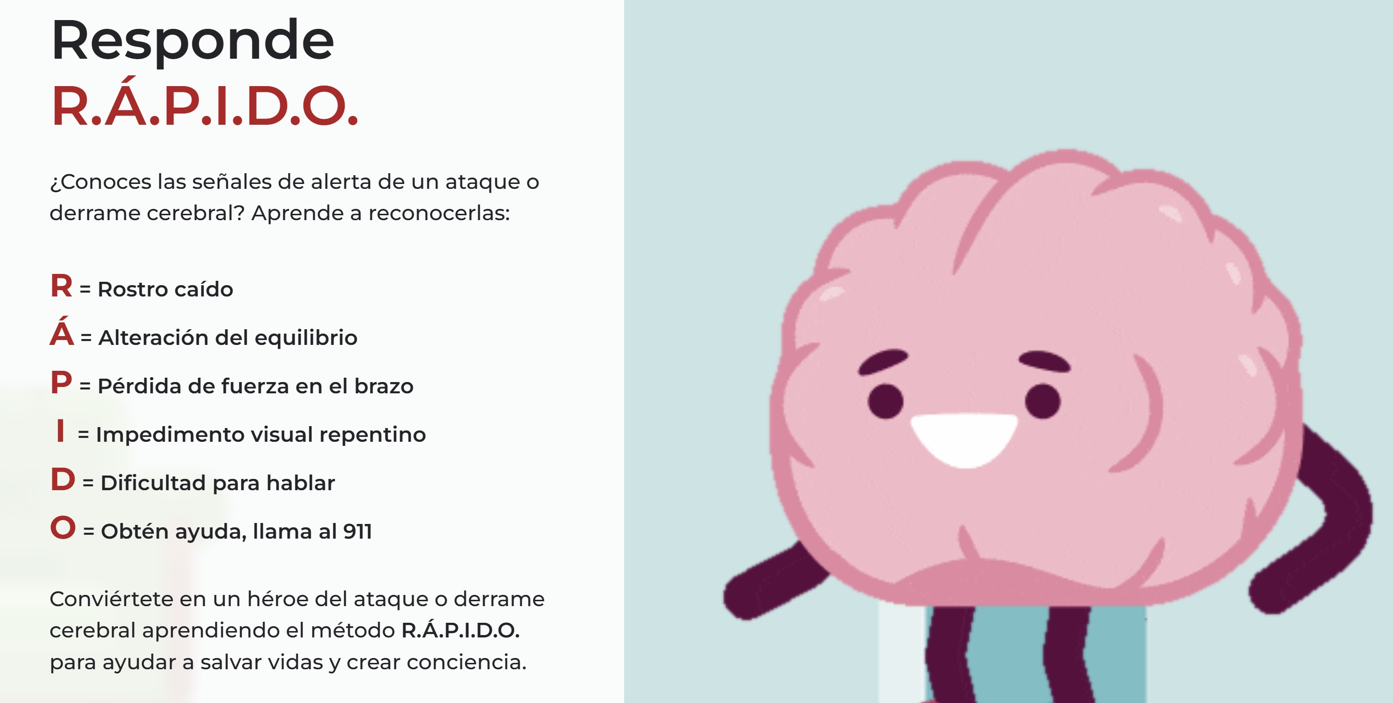 Infografía sobre señales de un ACV de la American Stroke Association Infografía del método FAST para detectar un derrame cerebral