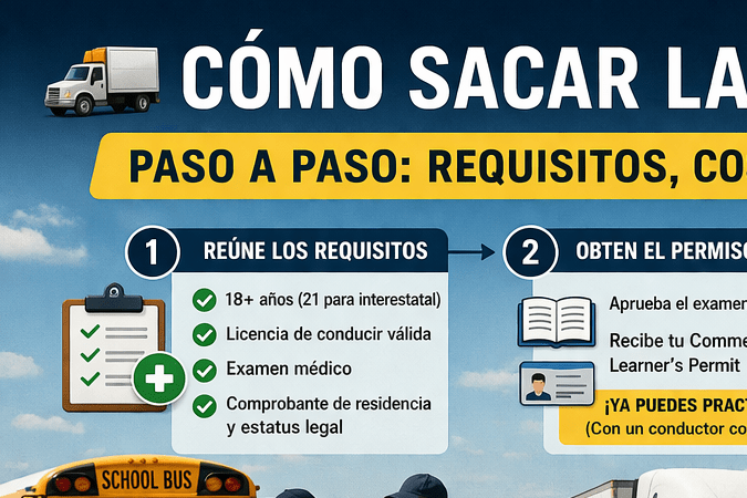 Infografía sobre cómo obtener la licencia CDL en Estados Unidos con pasos y costos