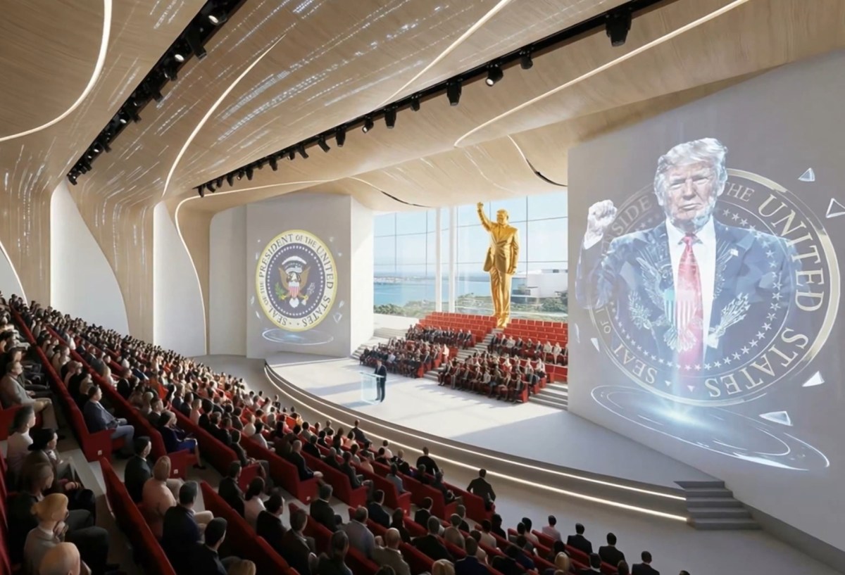 Estatua dorada de él, rascacielos y pantalla: Así sería la biblioteca de Trump en Miami