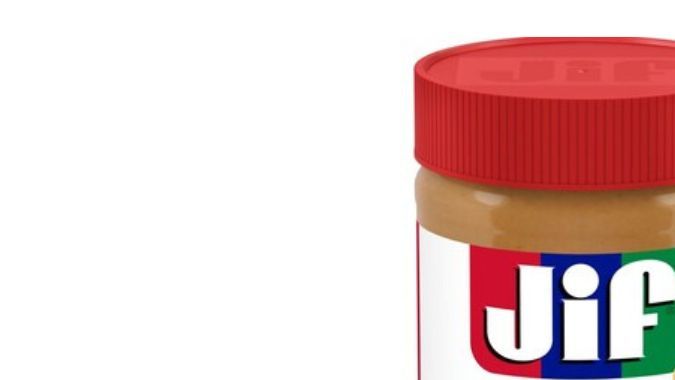 Frasco de mantequilla de maní Jef con fondo blanco