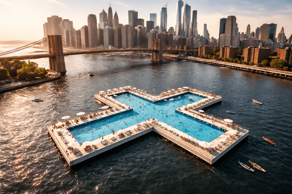 La piscina flotante que prometía revolucionar el verano en Nueva York enfrenta un problema clave