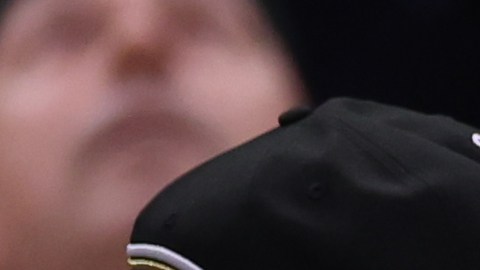 The New York Knicks hold the Eastern Conference Championship trophy after Game 4 in the Eastern Conference finals NBA basketball playoffs series against the Cleveland Cavaliers in Cleveland, Monday, May 25, 2026. (AP Photo/Tim Phillis)