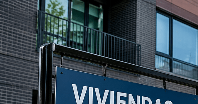Edificio moderno de apartamentos en Nueva York con cartel de viviendas asequibles para aplicar a una lotería de Housing Connect