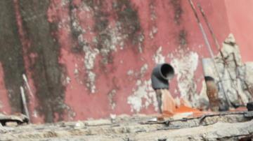 Un rescatista del Ejército de México junto a su perro trabajan en un edificio afectado por un terremoto en La Guaira.