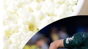 Variedad de proteínas animales y una imagen del futbolista