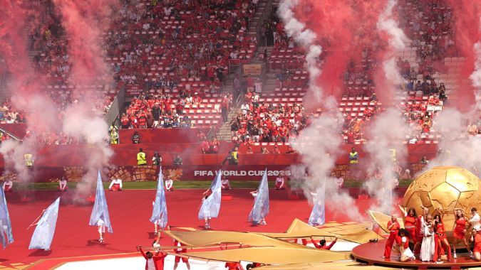 Imagen de la ceremonia de apertura en Canadá con una vista panorámica del estadio.