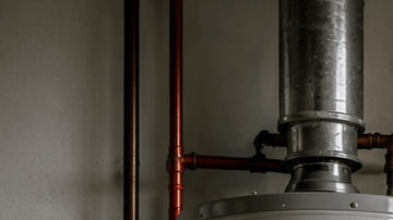Calentador de agua a gas y bomba de calor eléctrica en un edificio urbano de Nueva York