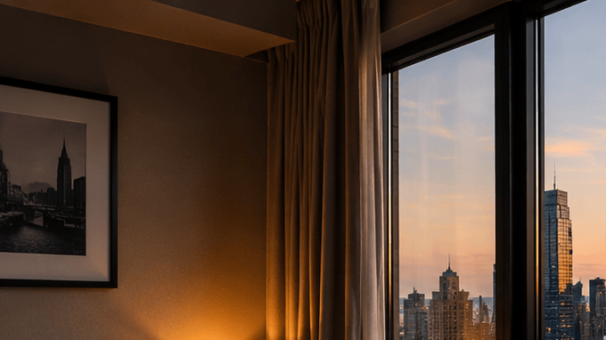Skyline de Nueva York desde la ventanda de un hotel