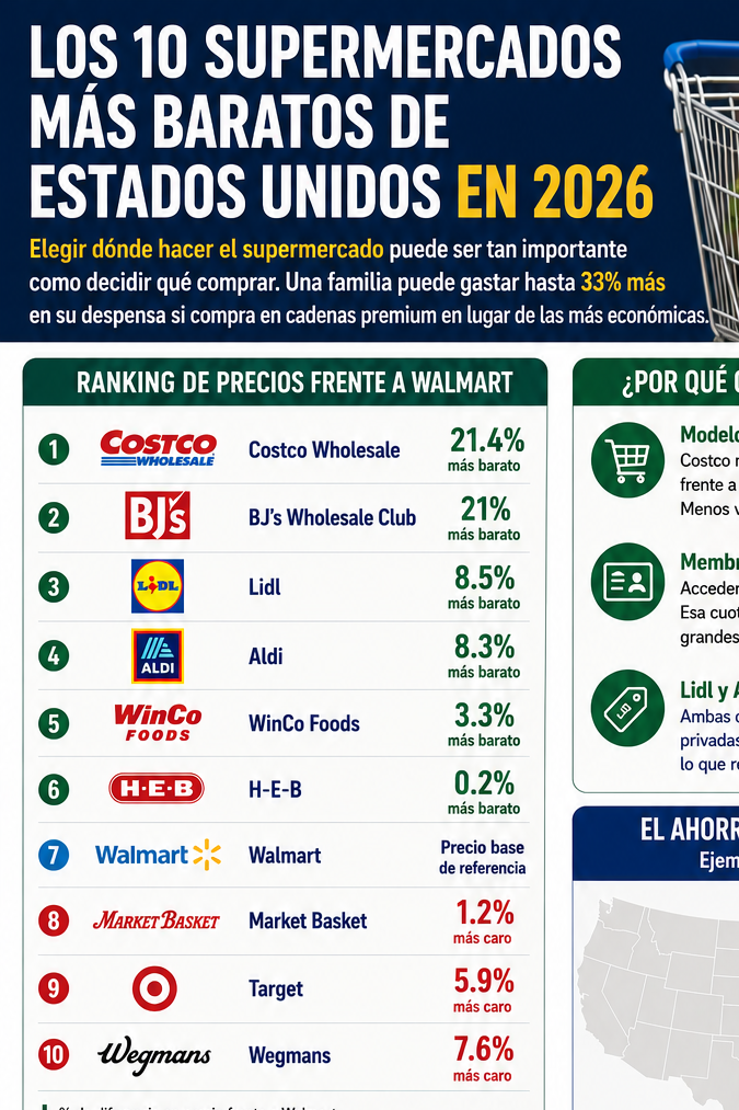 Los 10 supermercados más baratos en EE.UU. 2026
