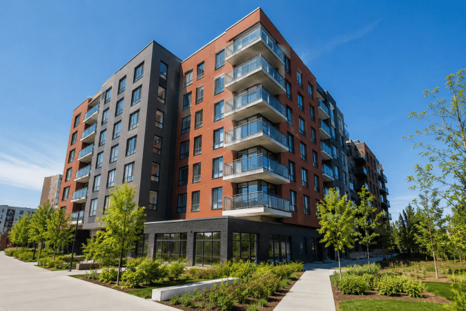 Edificio moderno de apartamentos en Brooklyn vinculado a una lotería de vivienda asequible en Nueva York.
