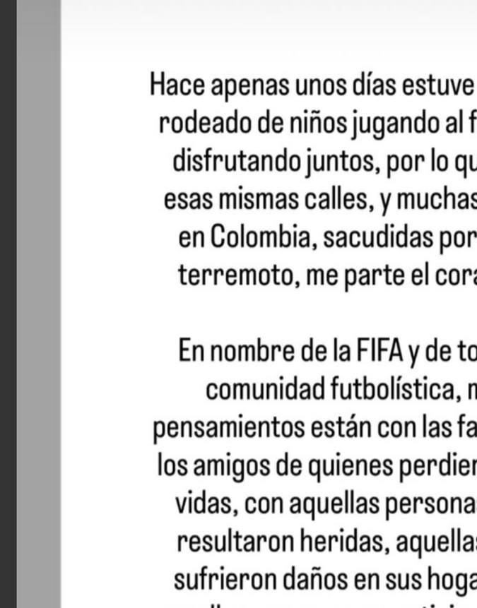 Comunicado de Infantino en sus stories de Instagram. Foto: Captura de pantalla.