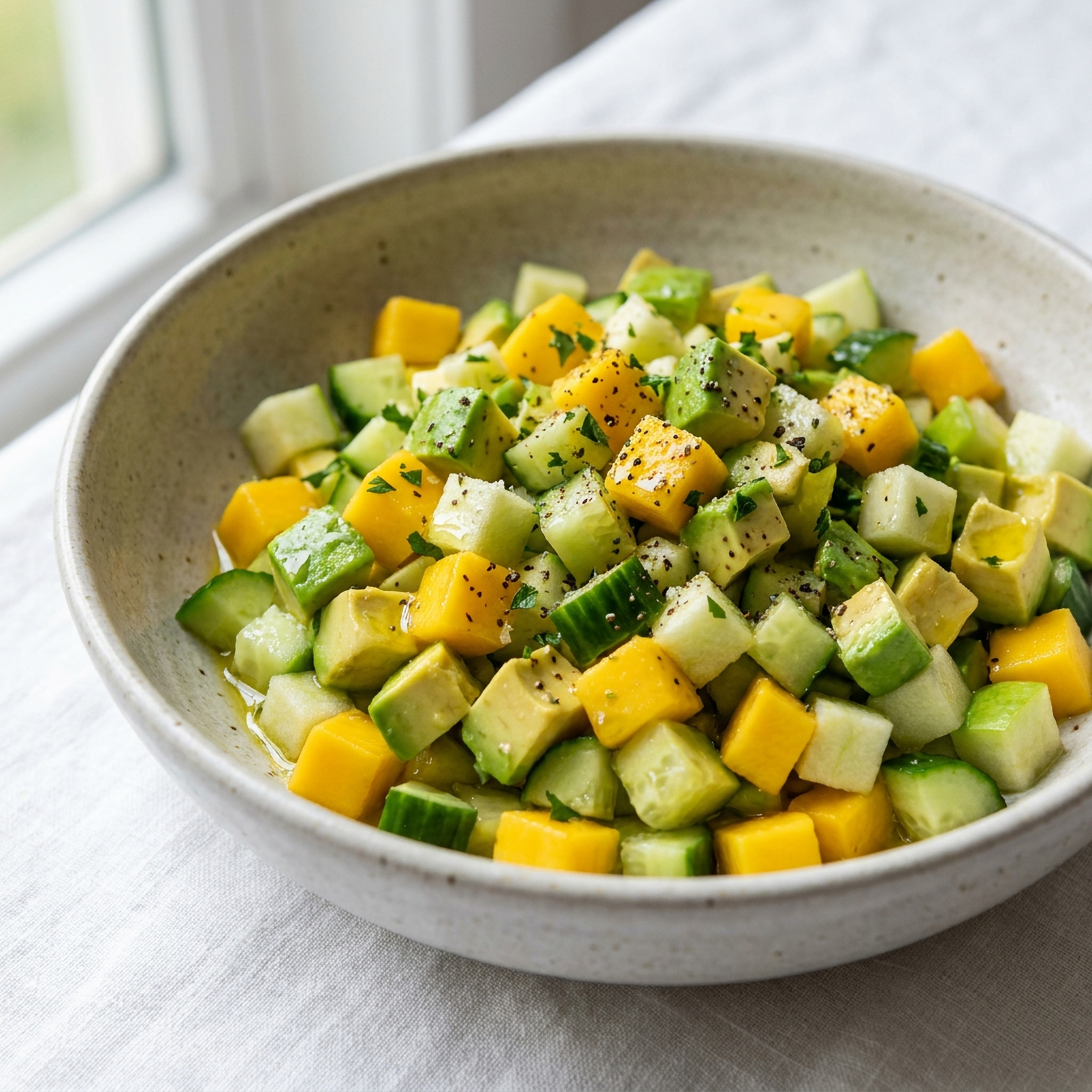 Cómo hacer una ensalada saludable y crujiente de pepino y mango