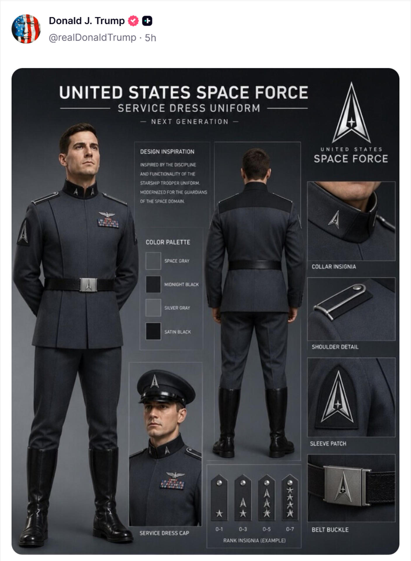 Trump revela posible uniforme de la Fuerza Espacial y desata comparaciones con los nazis