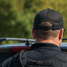 Agentes de ICE junto a dos vehículos chocados en una carretera de Nueva Jersey tras una persecución.