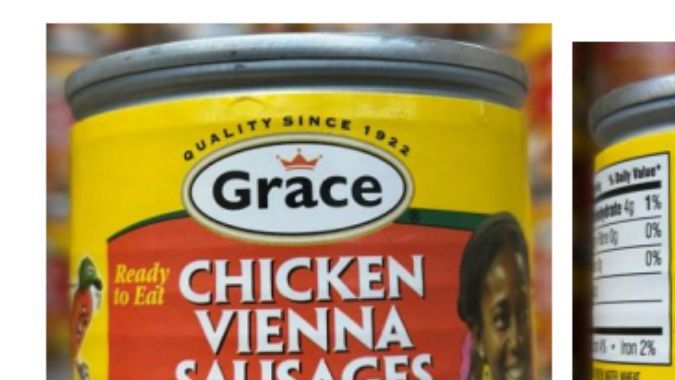 Latas de salchichas de pollo estilo Viena Grace de 140 g sujetas a la alerta del FSIS por ingreso ilegal al mercado estadounidense.